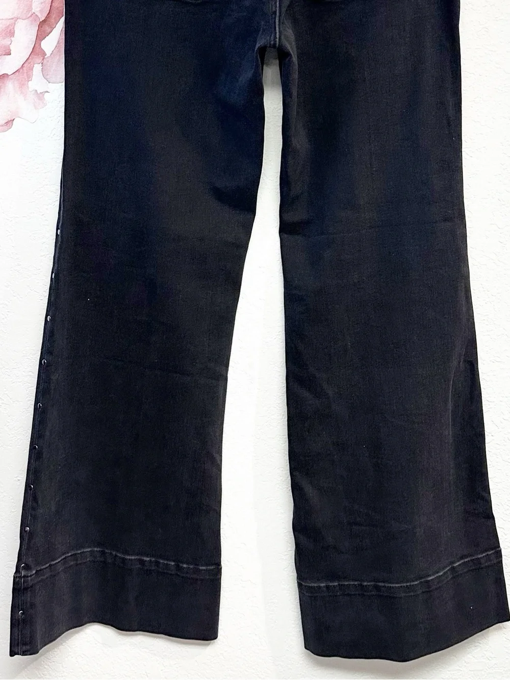 Pilcro Anthropologie The Rylan Black Studded Relax Hi Rise Flare Jeans NWT 32T - Picture 11 of 15
